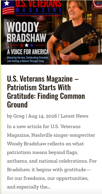 U.S. Veterans Magazine feature on Woody Bradshaw — Patriotism Starts With Gratitude